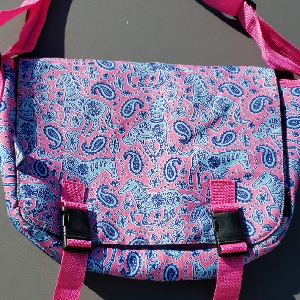Horse Messenger Bag by Wildkin in Bright Barbie Pink and Blue